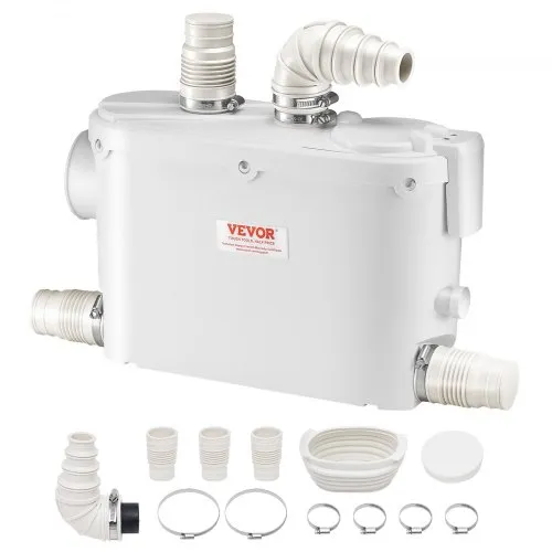 VEVOR Pompa Trituratore per Scarico Bagno Pompa Maceratrice Sanitaria 500W Prevalenza Max. 8m 3 Entrate per Tubi Portata Max. 6600L/h, Pompa Trituratore WC 2900 giri/min Resistente all'Acqua Calda