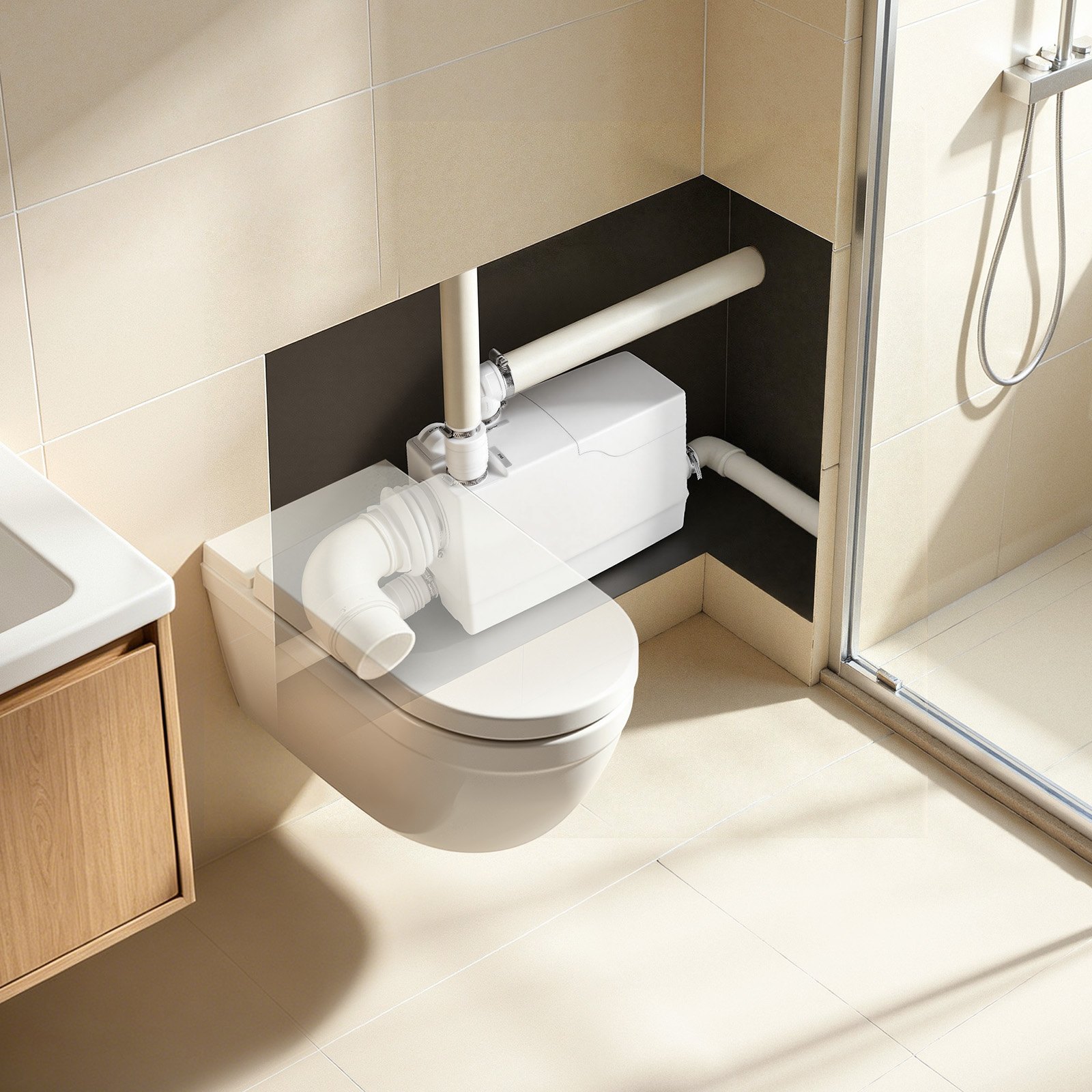 VEVOR Pompa Maceratrice per WC Portata 200L/min Sollevamento Acque Reflue, Maceratore 800 W per Impianti Idraulici Cantica Cucina Bagno Lavanderia Prevalenza 10 m, Attacco Laterale, 4 Ingressi