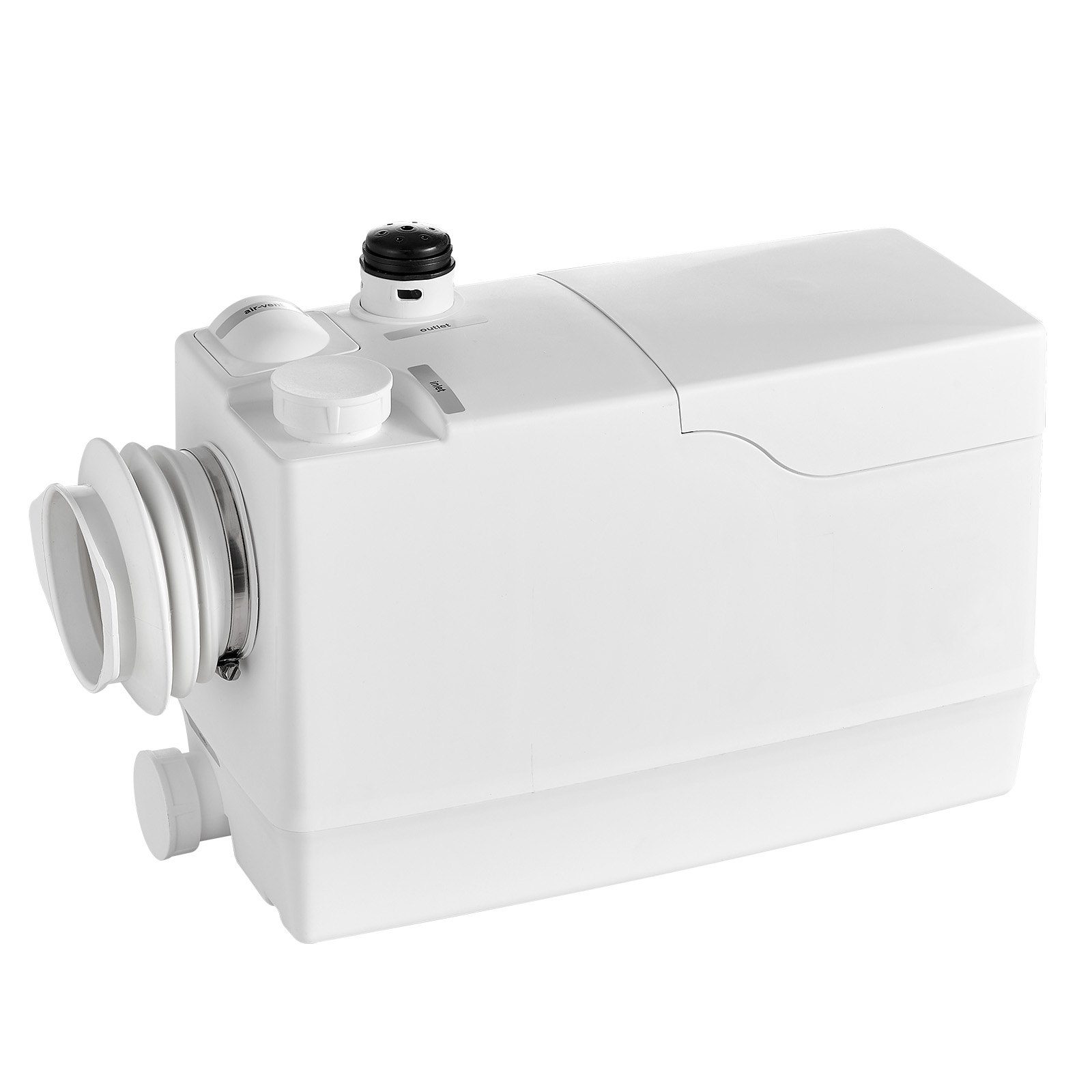VEVOR Pompa Maceratrice per WC Portata 200L/min Sollevamento Acque Reflue, Maceratore 800 W per Impianti Idraulici Cantica Cucina Bagno Lavanderia Prevalenza 10 m, Attacco Laterale, 4 Ingressi