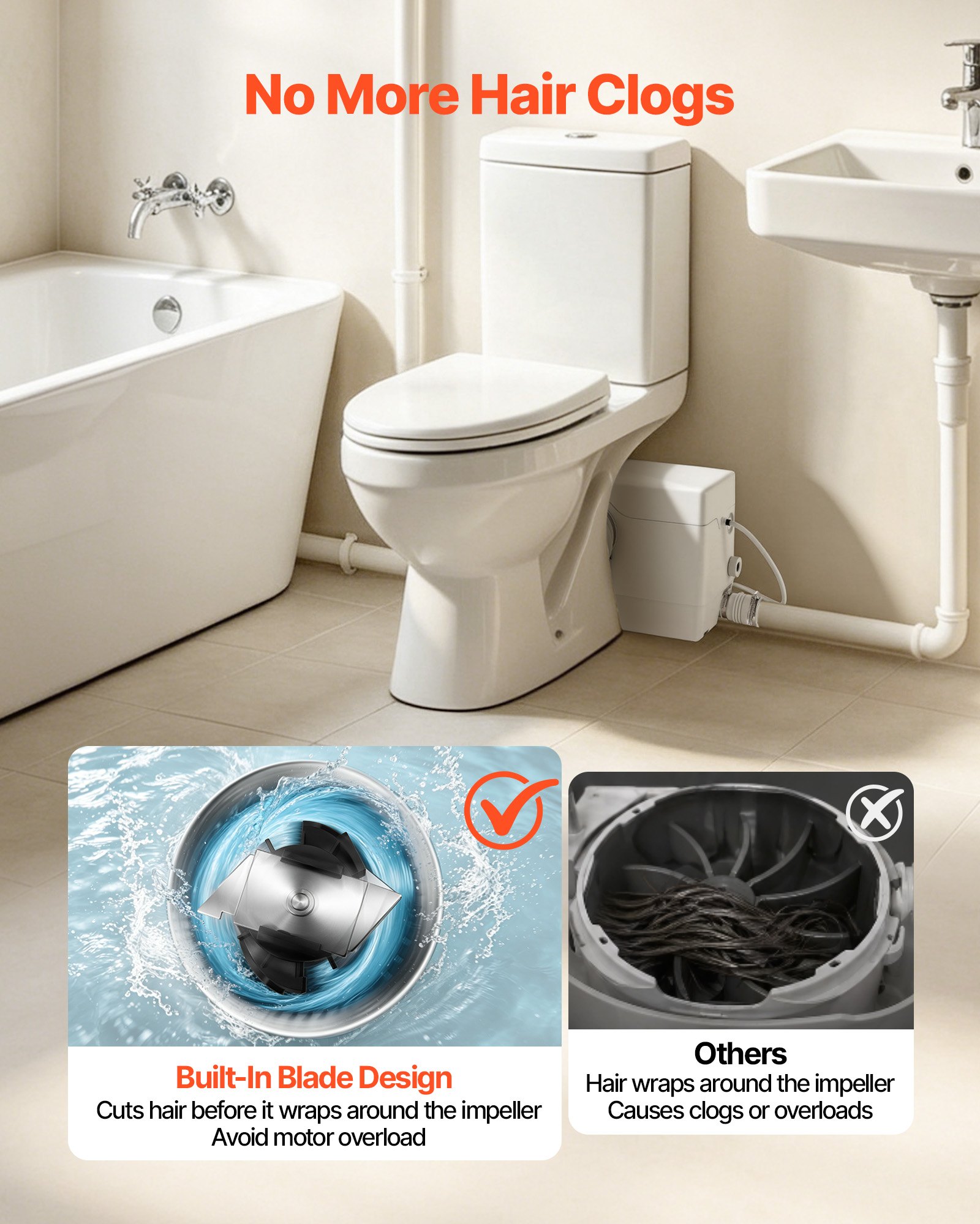 VEVOR Pompa Maceratrice WC Corpo in PP Controllo PCB Intelligente 200L/min, Box Doccia Lavandino da Cucina, Pompa Sanitaria per WC Bagno, Maceratore Lavanderia Lavabo Prevalenza 10 m, 4 Ingressi