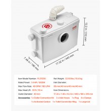 VEVOR Pompa Maceratrice per WC, 1200 W, Prevalenza 10 m, con 4 Ingressi per l'Acqua, Macchina per lo Smaltimento delle Acque Reflue per WC, Seminterrato, Doccia, Lavandino, Lavanderia