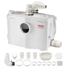 VEVOR Pompa Maceratrice per WC, 1200 W, Prevalenza 10 m, con 4 Ingressi per l'Acqua, Macchina per lo Smaltimento delle Acque Reflue per WC, Seminterrato, Doccia, Lavandino, Lavanderia