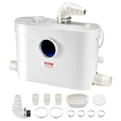 VEVOR Pompa Maceratrice per WC, 900 W, Prevalenza 12 m, con 4 Ingressi per l'Acqua, Macchina per lo Smaltimento delle Acque Reflue per WC, Seminterrato, Doccia, Lavandino, Lavanderia