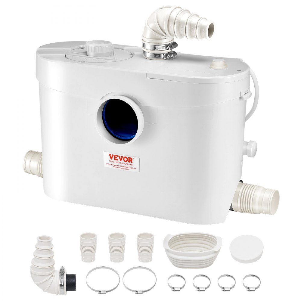 VEVOR Pompa Maceratrice per WC, 900 W, Prevalenza 12 m, con 4 Ingressi per l'Acqua, Macchina per lo Smaltimento delle Acque Reflue per WC, Seminterrato, Doccia, Lavandino, Lavanderia