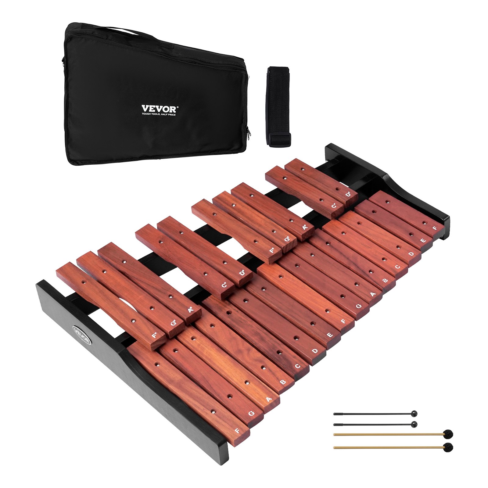 VEVOR Glockenspiel Xilofono, 25 Note, Strumento a Percussione Professionale in Legno, con 4 Bacchette, Borsa per il Trasporto, Kit di Strumenti Musicali Glockenspiel per Principianti
