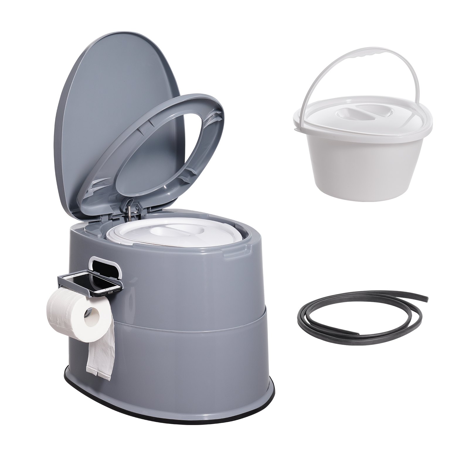 VEVOR 5L Camping Toilet with Toilet Paper and Mobile Phone Holder, Portable Camping Toilet 500 x 467 x 400 mm Travel Toilet Emergency Toilet White Toilets 136.1 kg Weight Capacity Motorhome Toilet