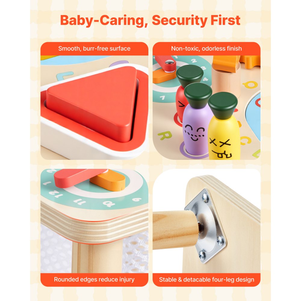 VEVOR Tavolino Multiattività Interattivo per Bambini Piccoli, Scrivania in Legno per Attività Didattiche per Bambine dai 6 ai 36 Mesi, Tavolino Evolutivo Multiattività da 320 x 320 x 465 mm