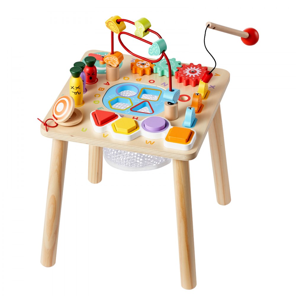 VEVOR Tavolino Multiattività Interattivo per Bambini Piccoli, Scrivania in Legno per Attività Didattiche per Bambine dai 6 ai 36 Mesi, Tavolino Evolutivo Multiattività da 320 x 320 x 465 mm