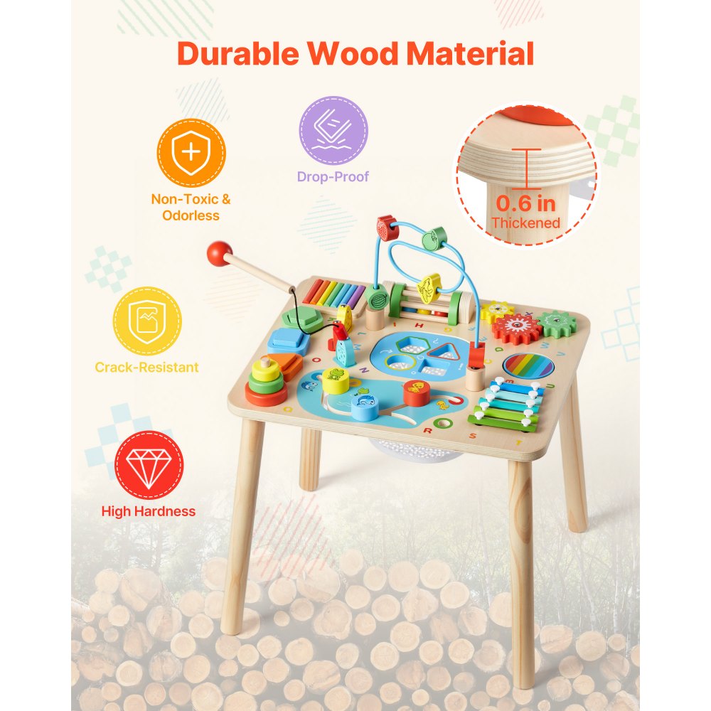 VEVOR Tavolo da Gioco Sensoriale per Bambini, Scrivania in Legno per Attività Didattiche per Bambine dai 6 ai 36 Mesi, Tavolino Evolutivo Multiattività da 450 x 380 x 545 mm con 13 Giochi