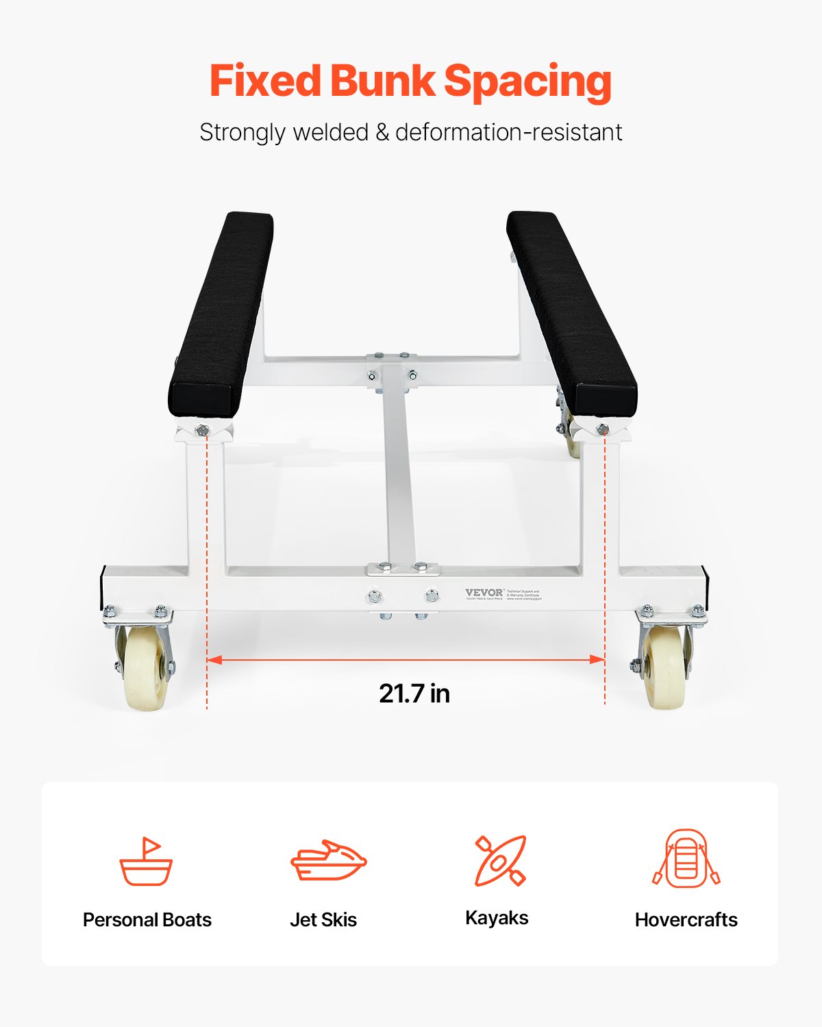 VEVOR Carrello per Moto d'Acqua Watercraft PWC, Capacità 816 kg, Carrello per Moto d'Acqua per Spostamento di Moto d'Acqua, Cuccetta Fissa con 4 Ruote 2 Freni per Kayak, Hovercraft, Motoscafi