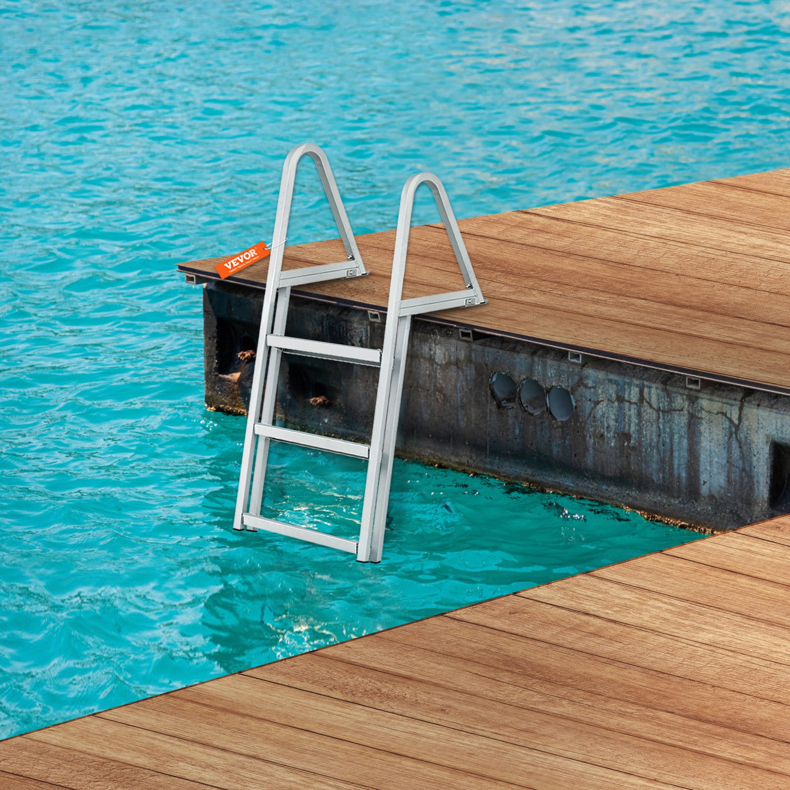 VEVOR Scaletta per Pontile, 3 Gradini Rimovibili, Scala per Barca in Lega di Alluminio, Carico 158,7 kg con Gradino Antiscivolo, Facile da Installare per Barca, Lago, Piscina, Imbarco Marittimo