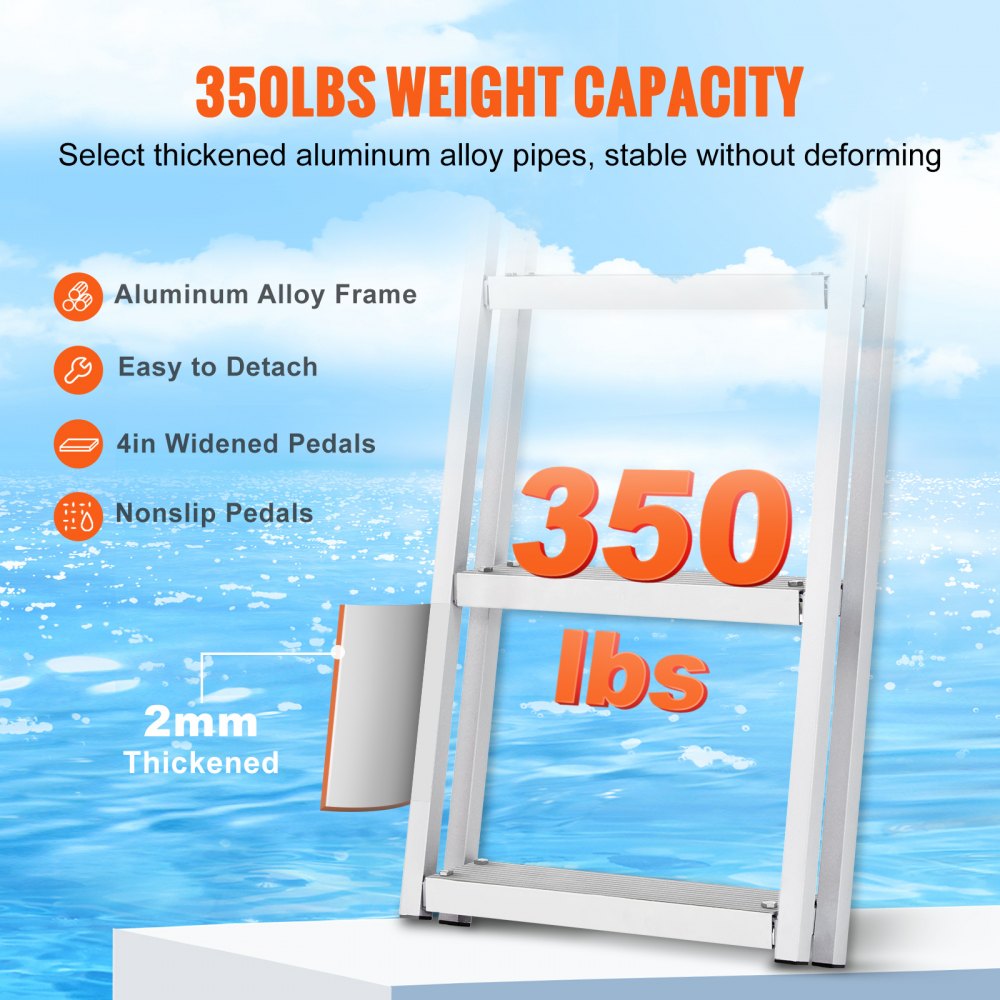 VEVOR Scaletta per Pontile, 5 Gradini Rimovibili, Scala per Barca in Lega di Alluminio, Carico 158,7 kg con Gradino Antiscivolo, Facile da Installare per Barca, Lago, Piscina, Imbarco Marittimo