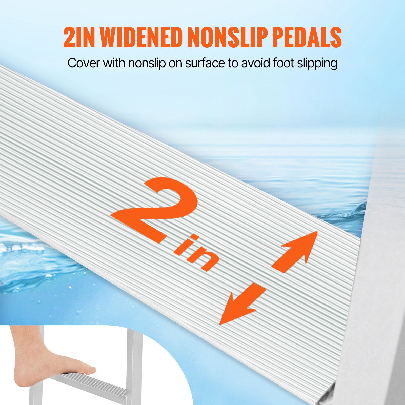 VEVOR Scaletta per Pontile, 3 Gradini Ribaltabili, Capacità di Carico di 350 Libbre, Scaletta Antiscivolo in Lega di Alluminio, Facile da Installare per Nave/Lago/Piscina/Imbarco Marittimo