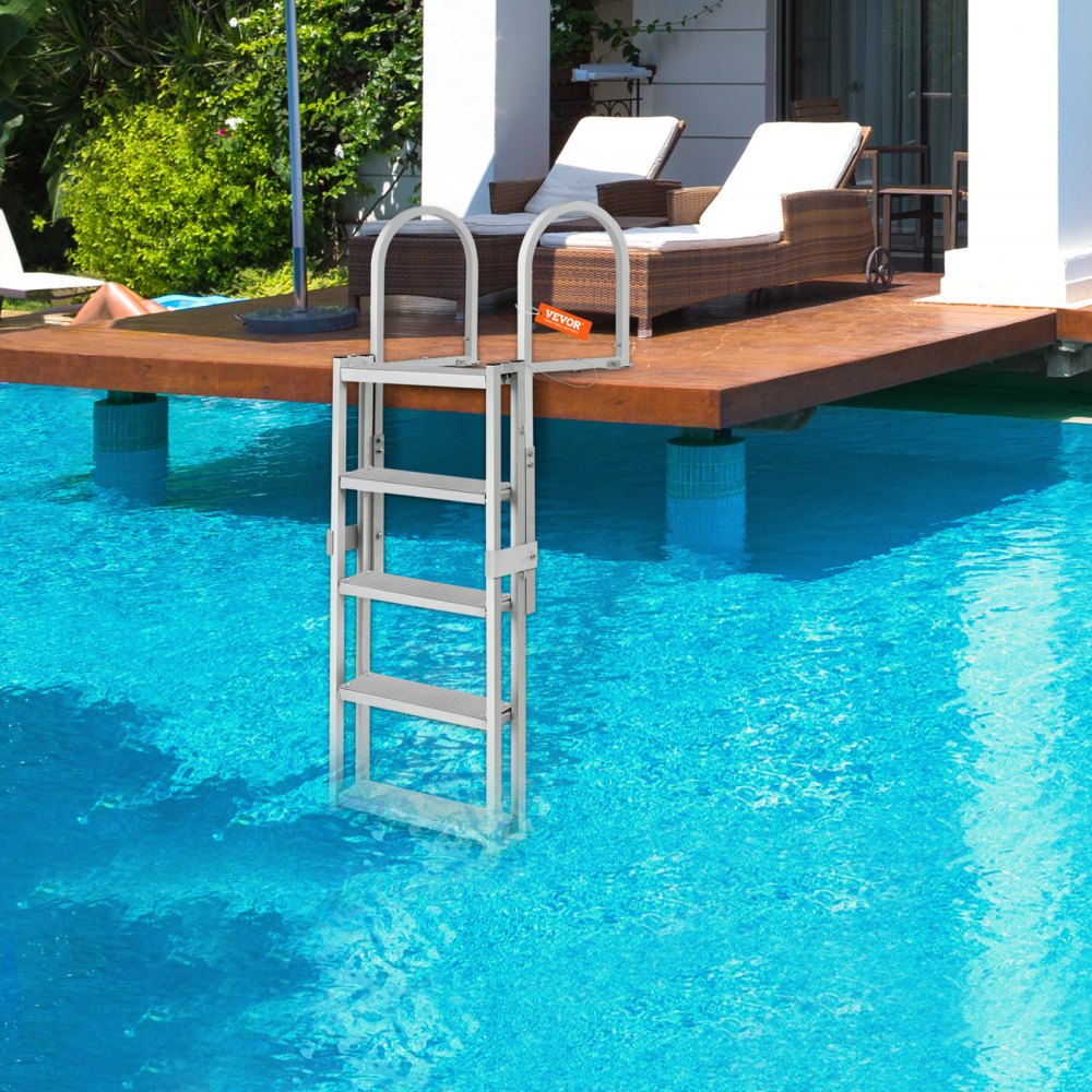 VEVOR Dock Ladder with 5 Retractable Steps, 159kg Load Capacity, Aluminum Alloy Pontoon Boat Ladder with 1700-2005mm Adjustable Height, 10cm Wide Step for Boarding Ships/Lake/Pool/Marine
