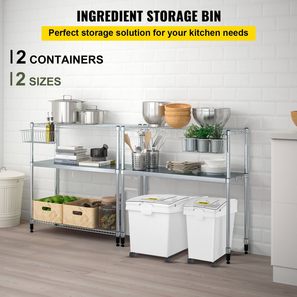 VEVOR Contenitore per Riso o Ingredienti 40L+25L, Scatola di Riso Con 4 Ruote 2 Pezzi, Riso e Alimenti Contenitore Grande Spazio da Conservare in Bianco per Conservare Riso Farina e Prodotti Secchi