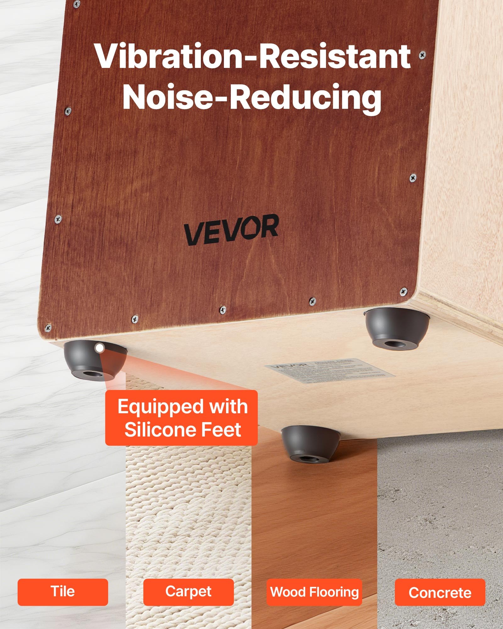 VEVOR Large Cajon Box Drum, with Internal Snare Wires, Lightweight Wooden Percussion Box, Birch Wood Drum Musical Instrument with Silicone Feet, for Beginners and Professionals, 305 x 305 x 508 mm