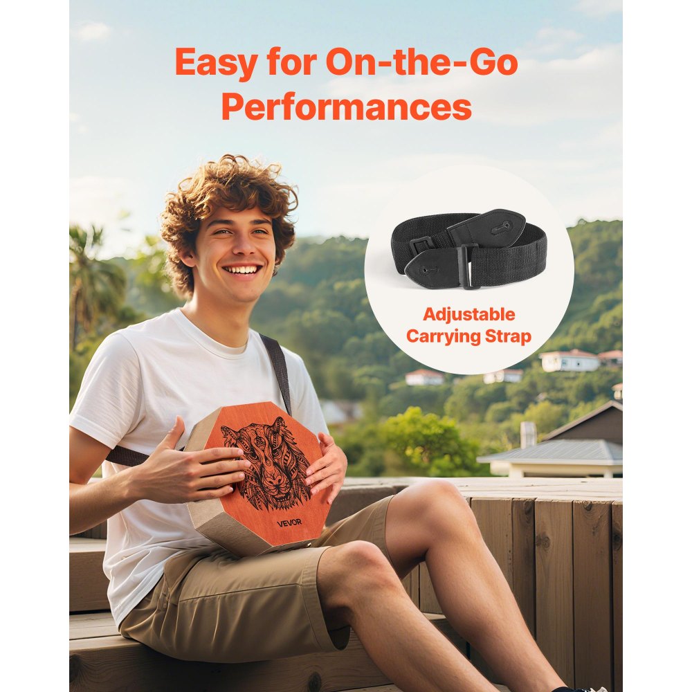 VEVOR Unique Cajon Box Drum, with Internal  Guitar Strings, Portable Wooden Percussion Box, Birch Wood Drum Musical Instrument with Adjustable Strap, for Beginners & Professionals, 295 x 295 x 100 mm