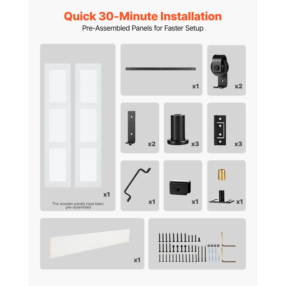 VEVOR Porta Scorrevole a Soffietto da 914 x 2134 x 35 mm, in MDF con Ante Scorrevoli a Soffietto in Vetro Temperato e Kit Ferramenta, Pannelli di Porta Preassemblati per Camera da Letto, Guardaroba