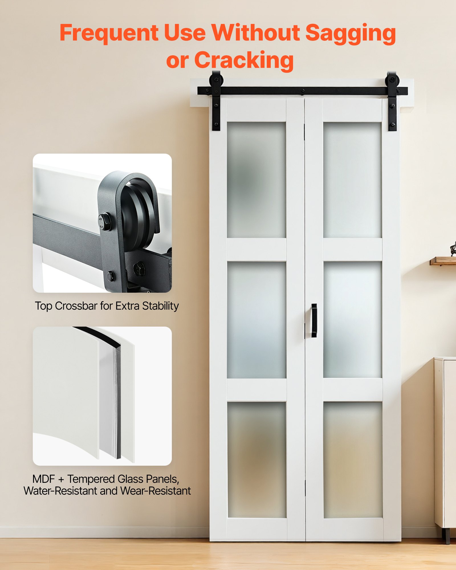 VEVOR Porta Scorrevole a Soffietto da 914 x 2134 x 35 mm, in MDF con Ante Scorrevoli a Soffietto in Vetro Temperato e Kit Ferramenta, Pannelli di Porta Preassemblati per Camera da Letto, Guardaroba