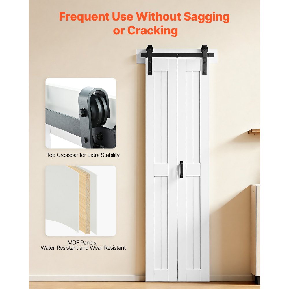 VEVOR Porta Scorrevole a Soffietto da 609 x 2134 x 35 mm, in MDF per Armadio con Kit Ferramenta, Design Salvaspazio con Telaio a H, Assemblaggio Autonomo per Camera da Letto, Guardaroba, Bianco