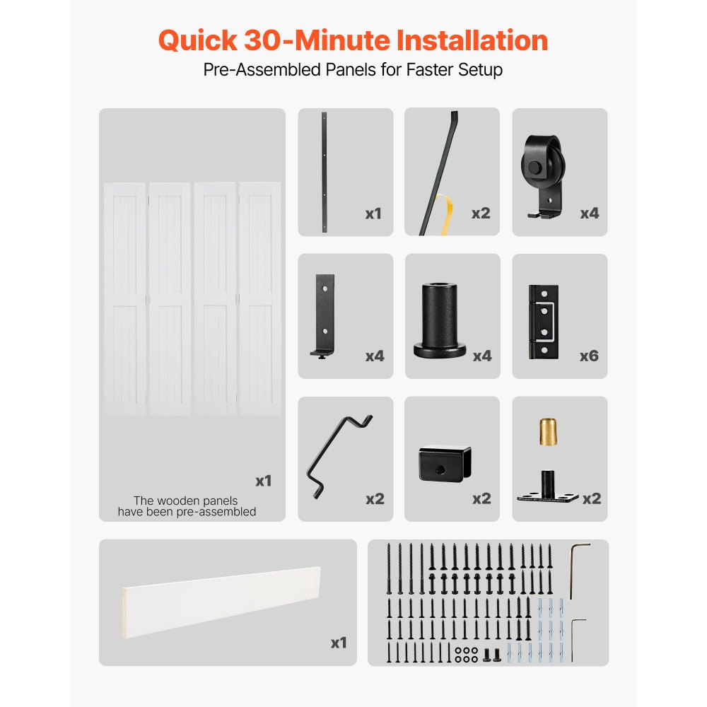 VEVOR Porta Scorrevole a Soffietto da 1219 x 2134 x 35 mm, in MDF per Armadio con Kit Ferramenta, Design Salvaspazio con Telaio a H, Pannelli di Porta Preassemblati per Camera da Letto, Guardaroba