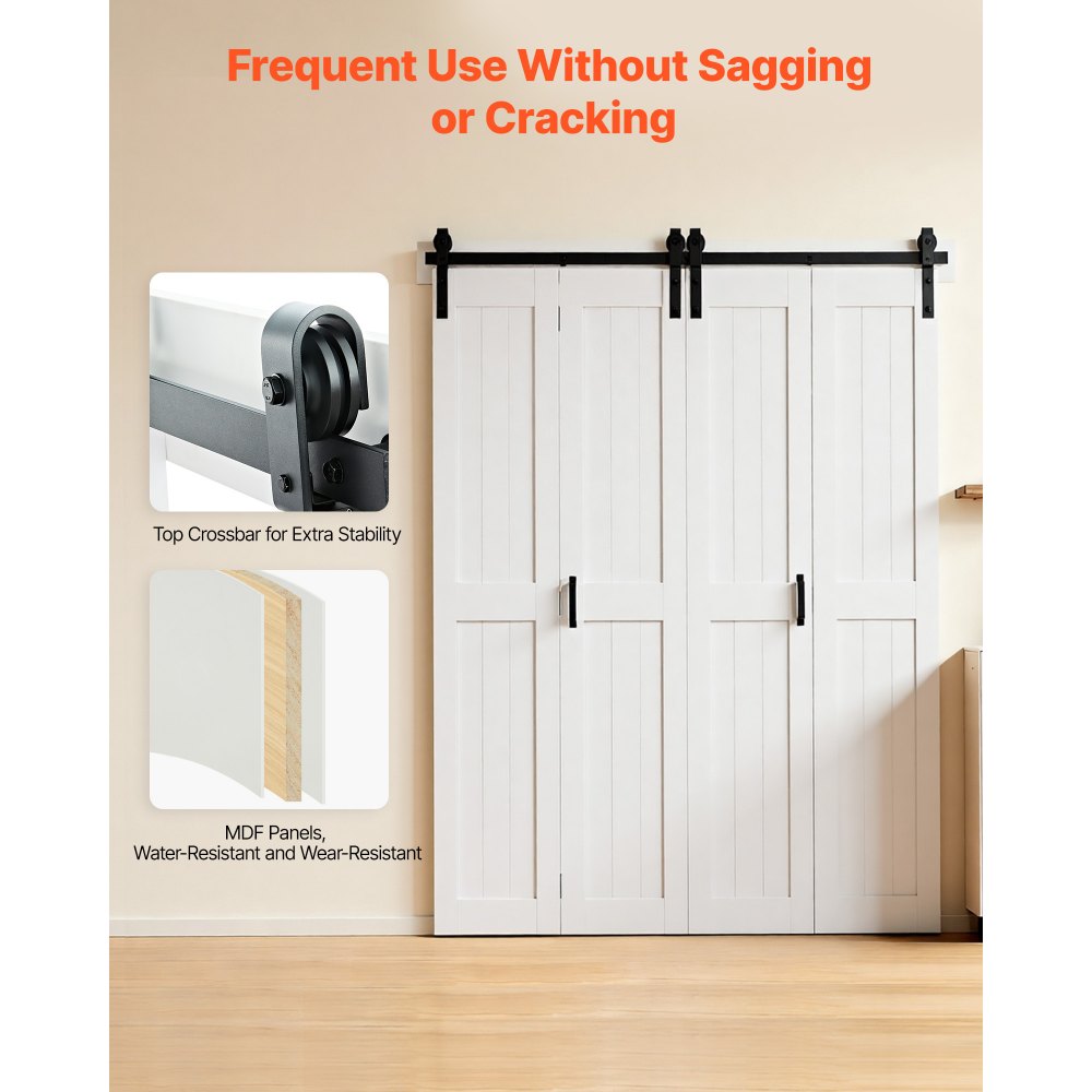 VEVOR Porta Scorrevole a Soffietto da 1829 x 2134 x 35 mm, in MDF per Armadio con Kit Ferramenta, Design Salvaspazio con Telaio a H, Pannelli Preassemblati di Porta per Camera da Letto, Guardaroba