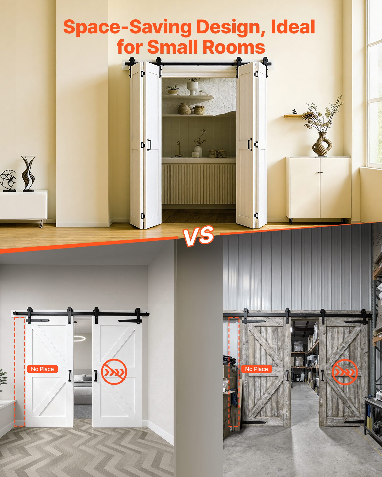 VEVOR Porta Scorrevole a Soffietto da 1829 x 2134 x 35 mm, in MDF per Armadio con Kit Ferramenta, Design Salvaspazio con Telaio a H, Pannelli Preassemblati di Porta per Camera da Letto, Guardaroba