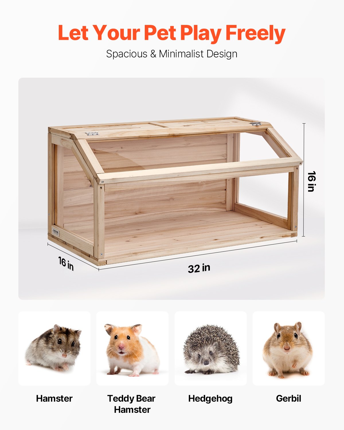 VEVOR Gabbia per Criceti in Legno, Habitat per Criceti con Vista a 270°, 81,3x40,6x40,6 cm, Gabbia per Criceti con Apertura Superiore per Piccoli Animali, Casetta per Animali Domestici Piccoli