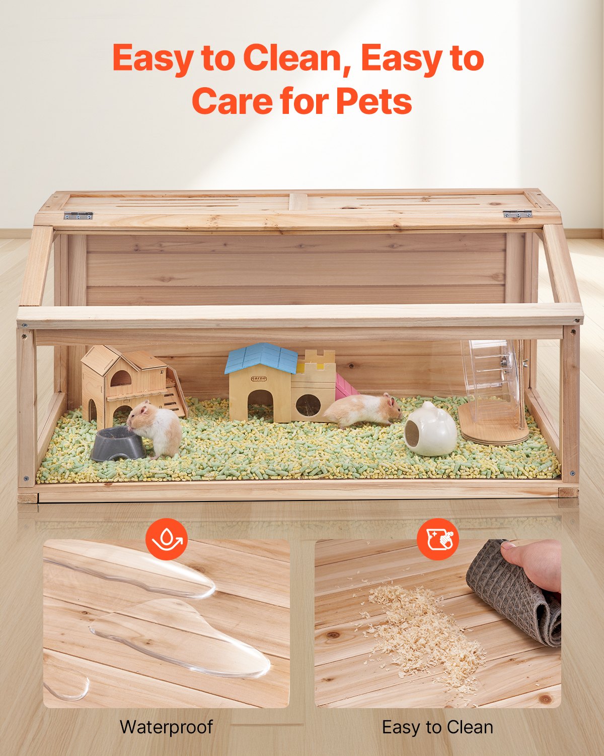 VEVOR Gabbia per Criceti in Legno, Habitat per Criceti con Vista a 270°, 81,3x40,6x40,6 cm, Gabbia per Criceti con Apertura Superiore per Piccoli Animali, Casetta per Animali Domestici Piccoli