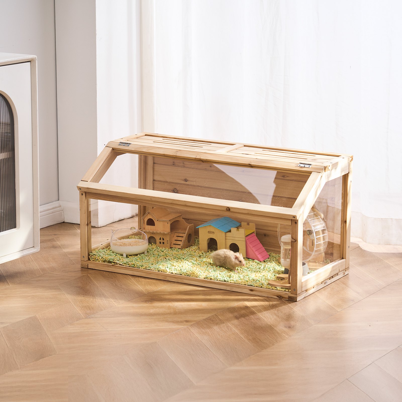 VEVOR Gabbia per Criceti in Legno, Habitat per Criceti con Vista a 270°, 81,3x40,6x40,6 cm, Gabbia per Criceti con Apertura Superiore per Piccoli Animali, Casetta per Animali Domestici Piccoli