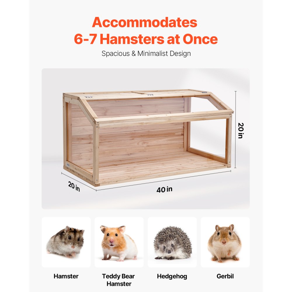 VEVOR Wooden Hamster Cage, Hamster Habitat with 270° View, 101.6x50.8x50.8 cm, Dwarf Hamster Cage with Opening Top, Small Animal Cage, Mouse Cage for Gerbils, Rats, Guinea Pigs, Mice
