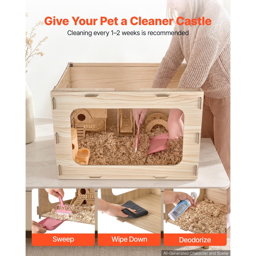 VEVOR Habitat per Criceti in Legno 605 x 405 x 405 mm con Visuale a 270°, Gabbia per Piccoli Animali a Prova di Rosicchiamento con Coperchio Apribile, per Siriani Nani Porcellini d'India e Serpenti