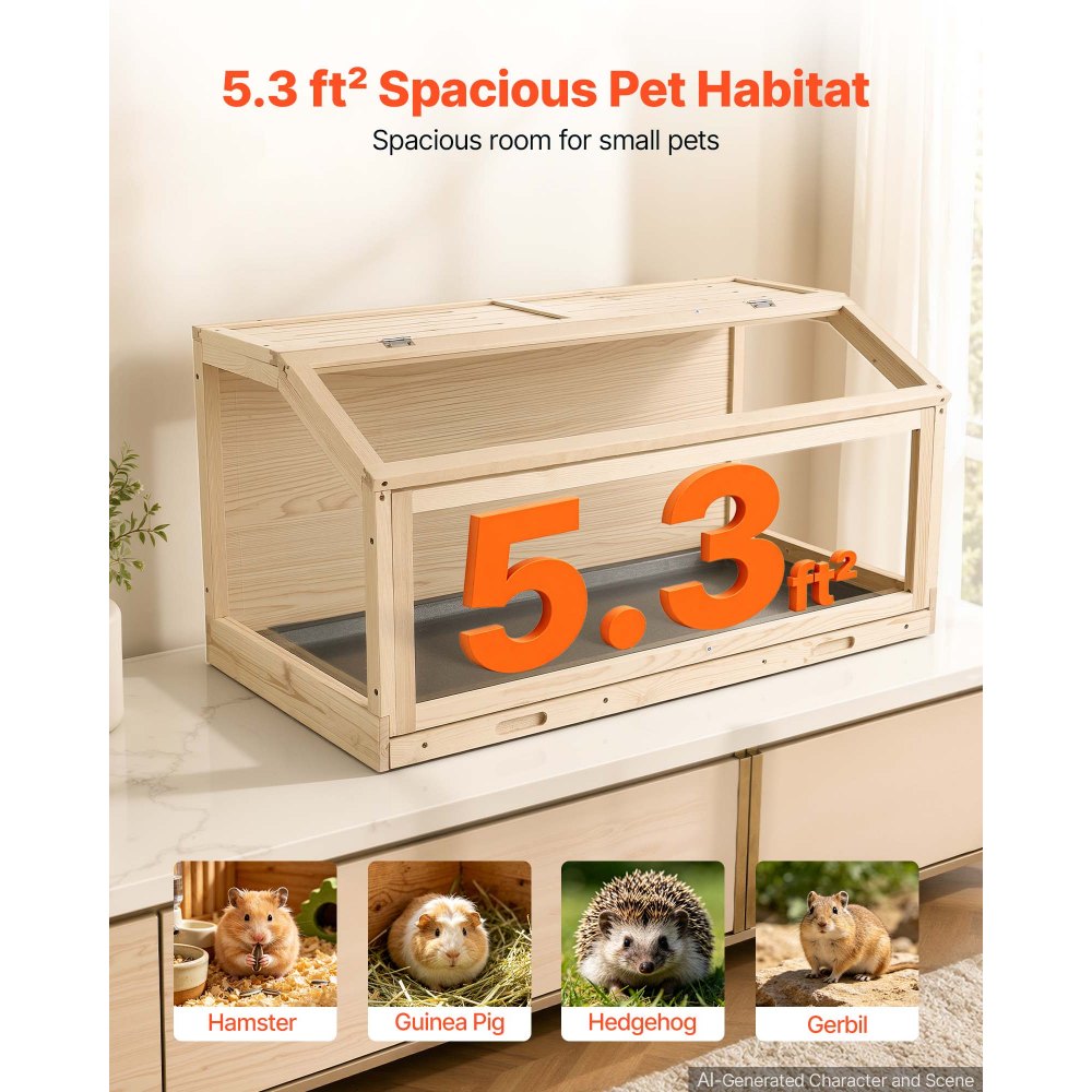 VEVOR Gabbia per Criceti in Legno 1000 x 520 x 505 mm con Visuale a 270°, Habitat per Piccoli Animali in Acrilico Anti-morso con Coperchio Apribile, per Rettili Roditori Porcellini d'India e Gerbilli