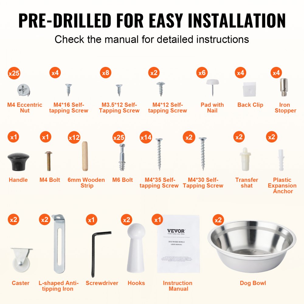 VEVOR Dog Cabinet Feeding Station with 2 Stainless Steel Bowls 60 x 35 x 80 cm, Elevated Dog Bowls with Storage, Pet Food Cabinet, Feeding Bowl, Food Bowl, Dog Bowl Stand, Bowl Bar, Dog Bar for Small Dogs