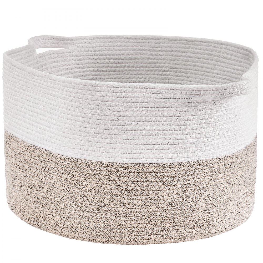 VEVOR Cesto per Coperte, 67L, Cesto in Corda di Cotone con Manici, Cesto per Biancheria Rotondo 558 x 558 x 355 mm, Cestini Portaoggetti Pieghevoli per Organizzare Vestiti, Giocattoli, Cuscini