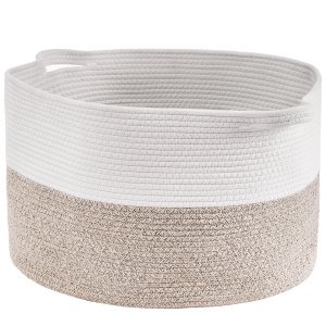 Cestino Portaoggetti Intrecciato In Cotone, 24x18 Cm, Con Manici – Perfetto Per Camera Dei Bambini, Bagno, Soggiorno, Per Organizzare Giocattoli, Biancheria O Cosmetici