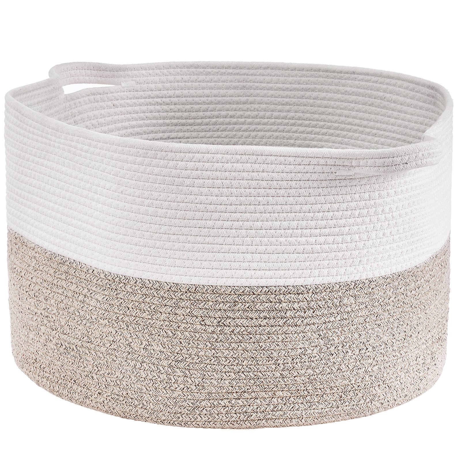 VEVOR Cesto per Coperte, 87L, Cesto in Corda di Cotone con Manici, Cesto per Biancheria Rotondo 558 x 558 x 355 mm, Cestini Portaoggetti Pieghevoli per Organizzare Vestiti, Giocattoli, Cuscini