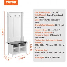 VEVOR Appendiabiti da Ingresso con Panca in Legno 7 Ganci per Corridoio