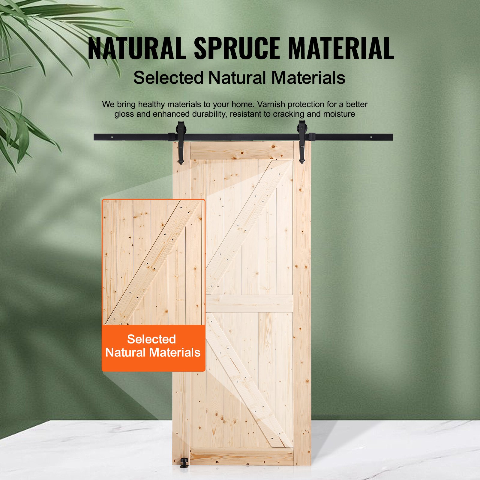 VEVOR Kit per Porta della Stalla e Ferramenta, Porta in Legno 914,4 x 2133,6 mm Senza Intoppi, Kit per Porta con Guida a Pavimento 8 in 1 e Maniglia Porta, Lastra con Pannelli Legno di Abete Rosso