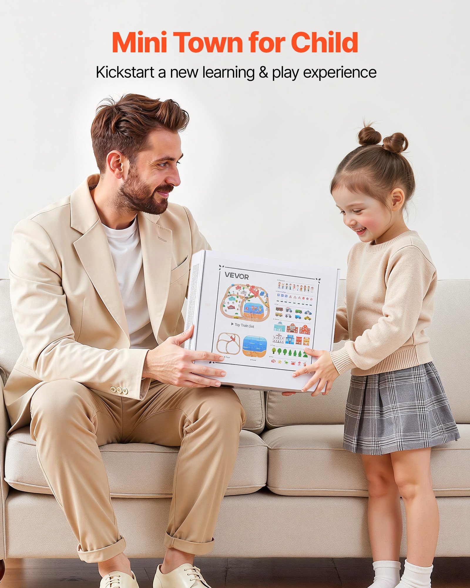 VEVOR Set Ferrovia con Ponte Tunnel Giocattolo 113 Pezzi, Giocattoli Trenino per Bambini dai 3 agli 8 Anni, Giocattolo con Binari in Legno con Contenitore, Compatibile con le Principali Marche