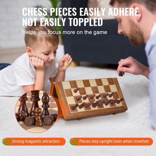 Set Da Gioco 2-in-1 Scacchi E Dama In Legno Magnetico 15x15 Cm Per Bambini E Adulti