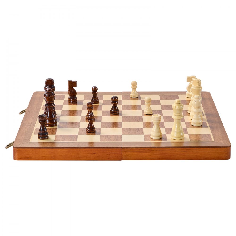 VEVOR Set di Scacchi Magnetici in Legno 380 x 380 x 25 mm Set da Gioco di Dama 2 in 1, Giochi da Scacchiera Pieghevoli per Adulti Bambini, Set di Scacchi Regalo da Viaggio Portatile con 2 Regine