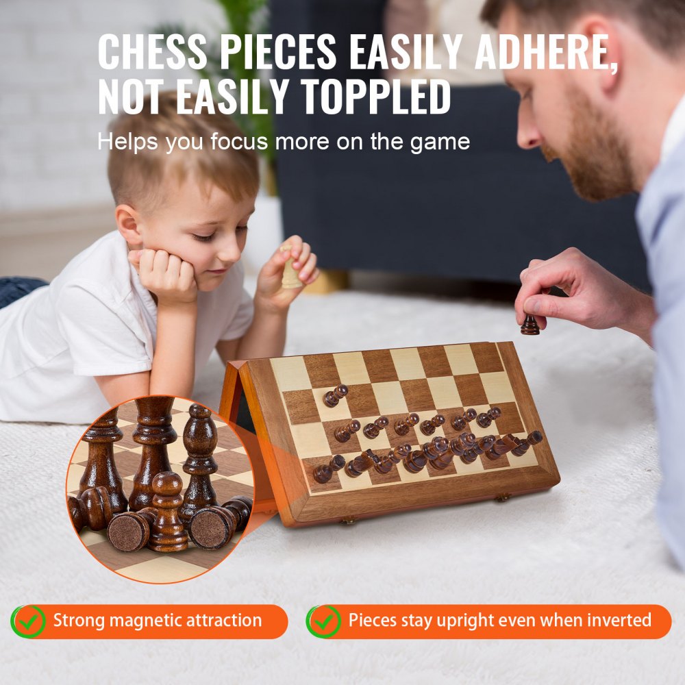 VEVOR Magnetic Wooden Chess Set, 2-in-1 Chess and Checkers Game Set, Foldable Chessboard Games for Adults & Children, Portable Travel Gift Chess Set for Tournaments, Professional Beginners