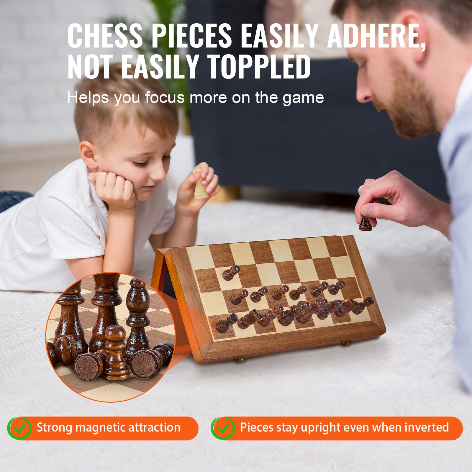 VEVOR Magnetic Wooden Chess Set, 2-in-1 Chess and Checkers Game Set, Foldable Chessboard Games for Adults & Children, Portable Travel Gift Chess Set for Tournaments, Professional Beginners