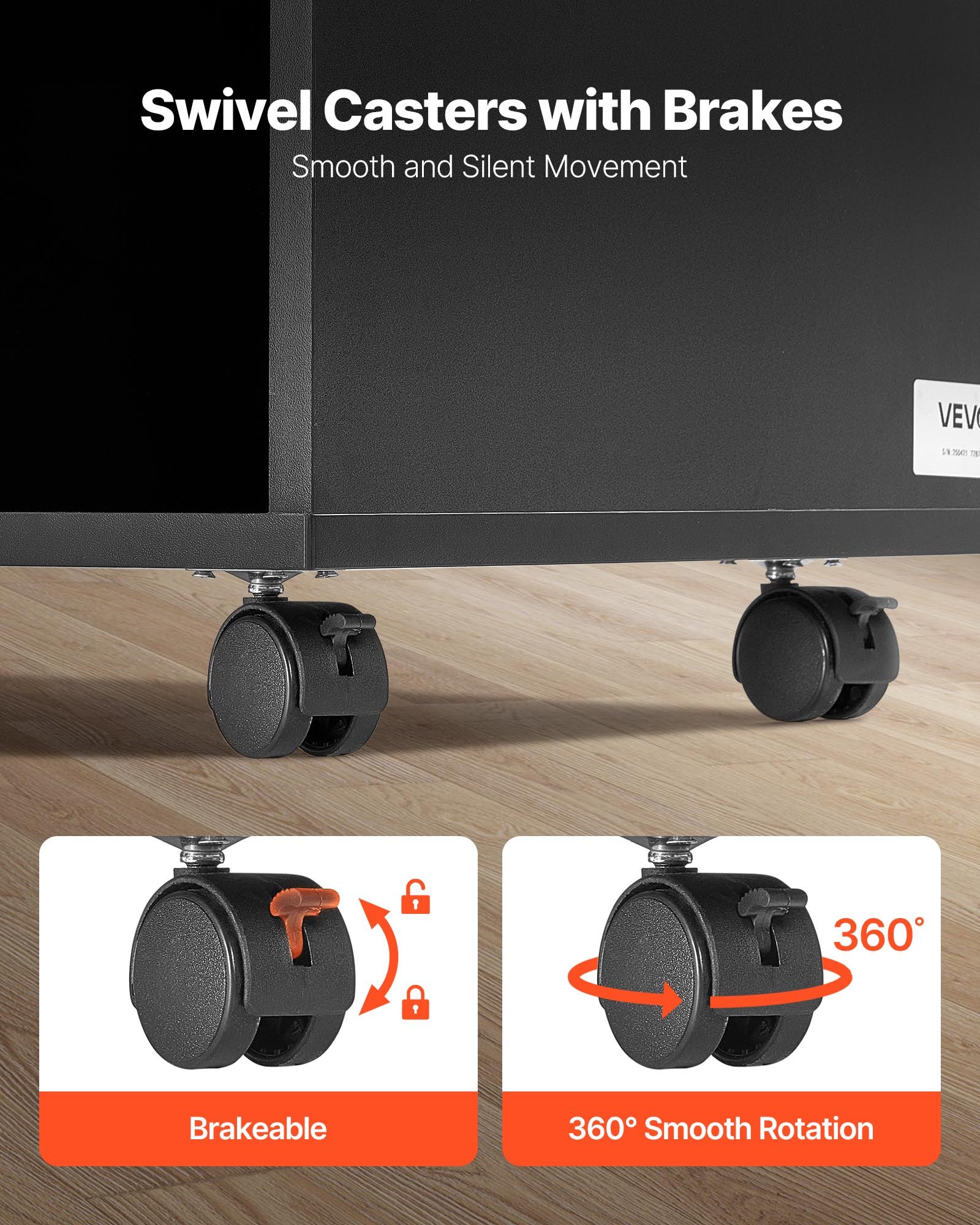 VEVOR Mobiletto Portadocumenti in Legno a 2 Cassetti, Mobiletto Mobile con Ripiani Aperti, Ruote Bloccabili, Supporto per Stampante Moderno e Indipendente per Casa, Ufficio, Scuola, Nero