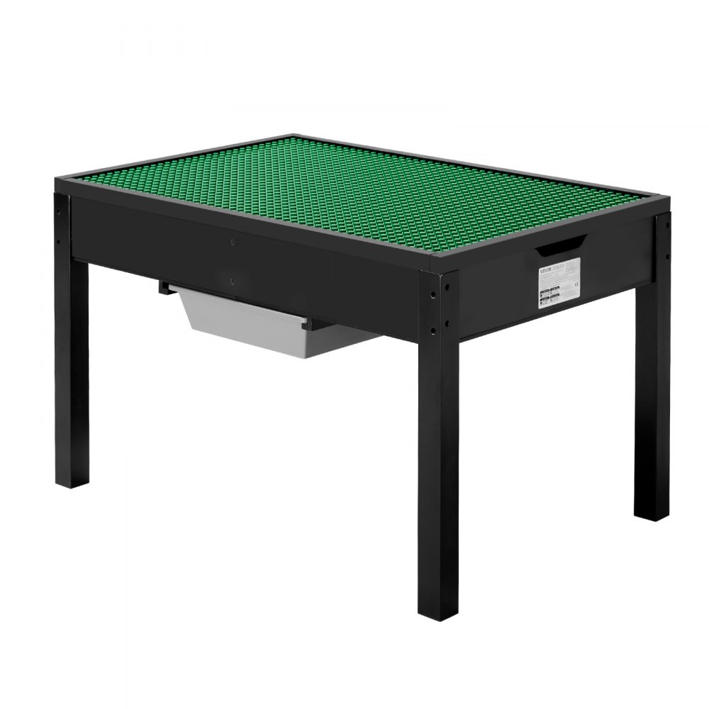 VEVOR Set Tavolo Attività in Legno con 2 Contenitori, Bifacciale con Mattoncini da Costruzione, Tavolo da Gioco con Spazio di Archiviazione Capacità 150 kg, Ampio Spazio di Archiviazione, Nero