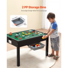 VEVOR Set Tavolo Attività in Legno con 2 Contenitori, Bifacciale con Mattoncini da Costruzione, Tavolo da Gioco con Spazio di Archiviazione Capacità 150 kg, Ampio Spazio di Archiviazione, Nero