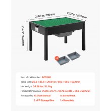 VEVOR Set Tavolo Attività in Legno con 2 Contenitori, Bifacciale con Mattoncini da Costruzione, Tavolo da Gioco con Spazio di Archiviazione Capacità 150 kg, Ampio Spazio di Archiviazione, Nero