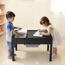 VEVOR Set Tavolo Attività in Legno con 2 Contenitori, Bifacciale con Mattoncini da Costruzione, Tavolo da Gioco con Spazio di Archiviazione Capacità 150 kg, Ampio Spazio di Archiviazione, Nero