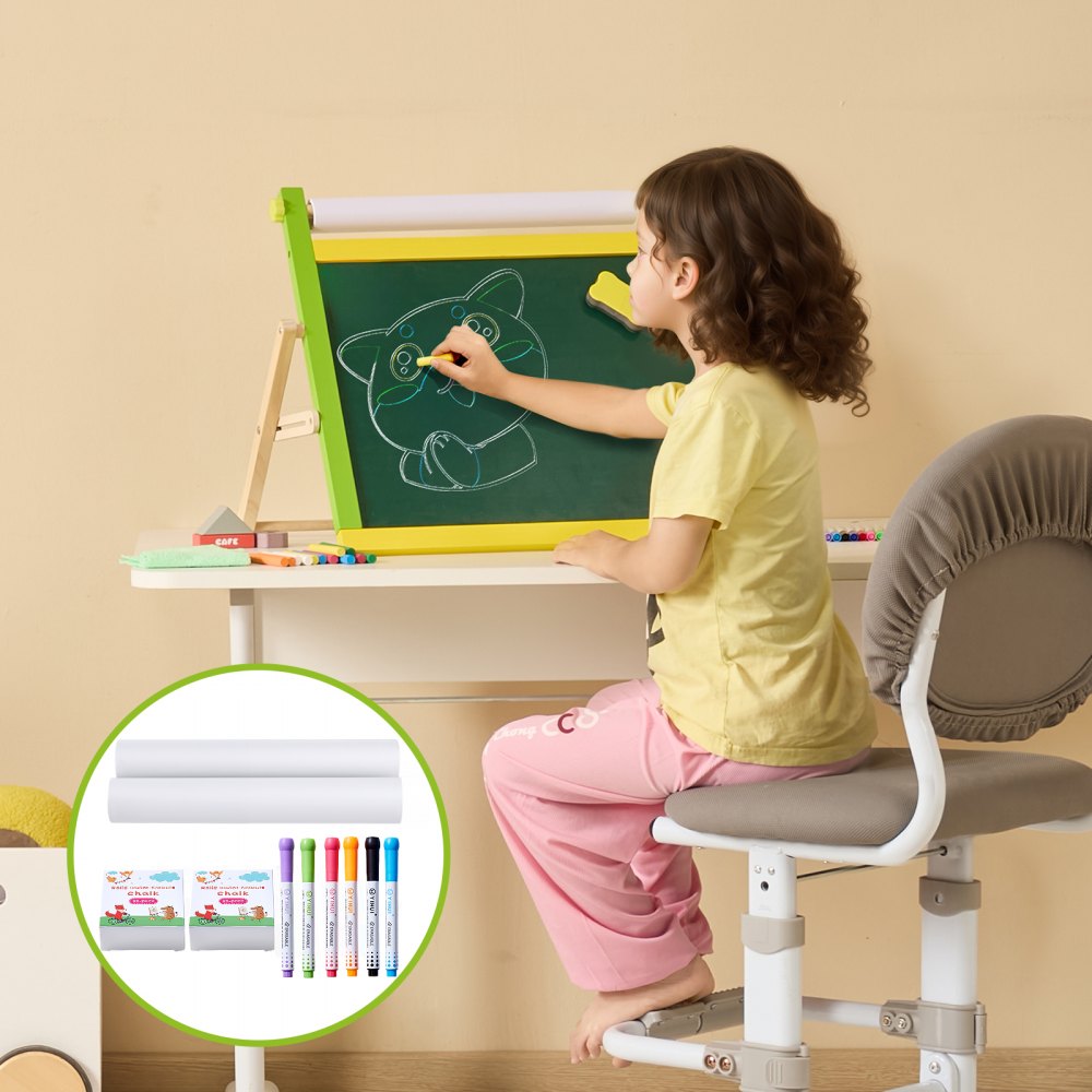 VEVOR Set di Accessori da Tavolo per Bambini 32 PZ, Set da Pittura per Tavolo da Gioco per Bambini, Inclusi Gessetti, Pennarelli Cancellabili a Secco, Rotoli di Carta, Accessori da Pittura per Bambini
